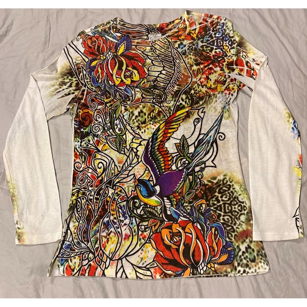 Next Era Couture Tattoo Graphic Shirt Women's Long Sleeve Y2K All Over